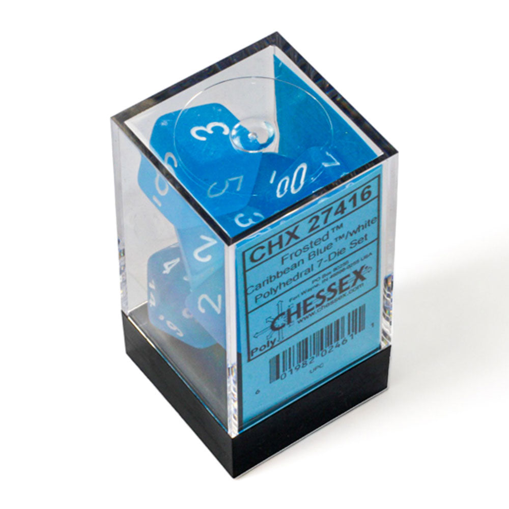 Chessex - Frosted Caribbean Blue/white Polyhedral 7-Dice Set