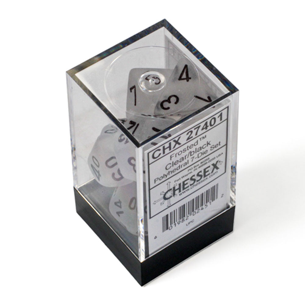 Chessex - Frosted Clear/black Polyhedral 7-Dice Set