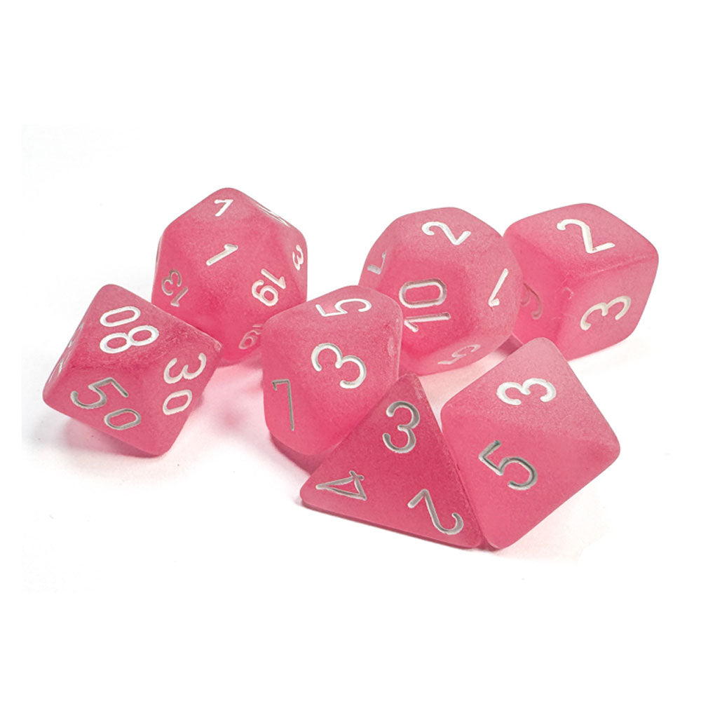 Chessex - Frosted Pink/white Polyhedral 7-Dice Set
