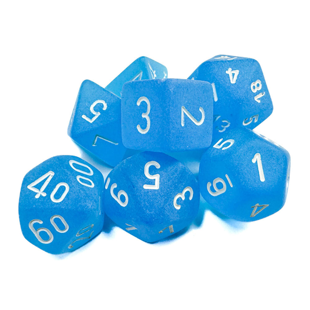 Chessex - Frosted Caribbean Blue/white Polyhedral 7-Dice Set